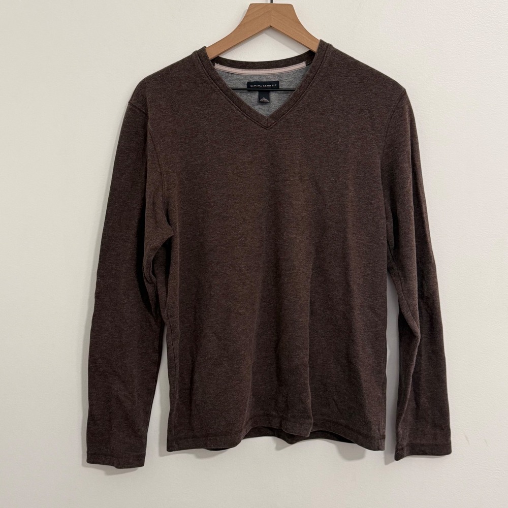 Banana Republic V Neck Sweater Men Medium Brown Earthy Preppy Minimalist Granola
